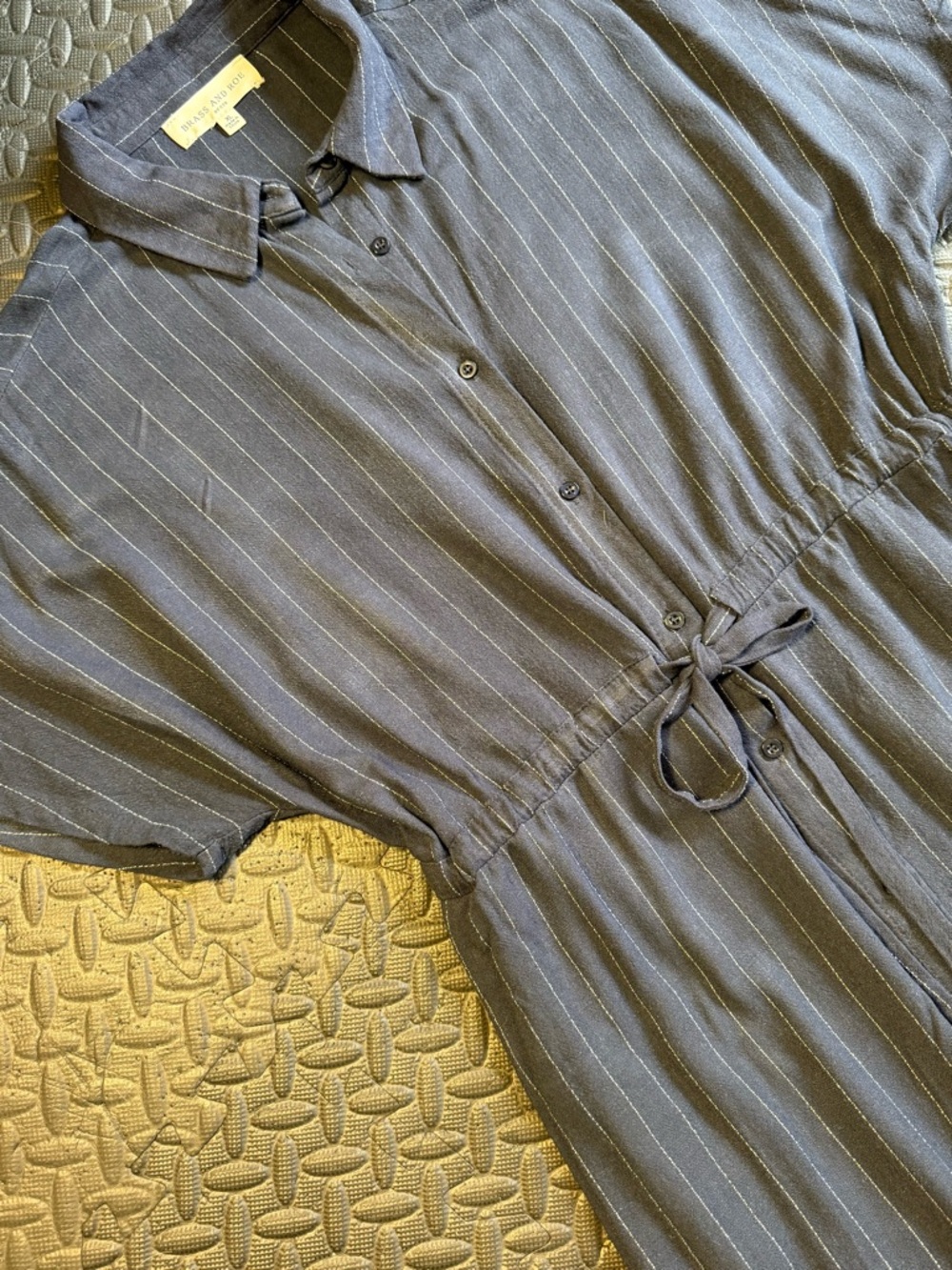 Mango Navy Pinstripe Midi Shirt Dress with Tie Waist. - Picture 4 of 8